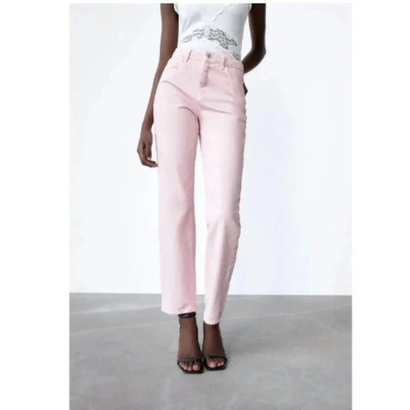 Zara Womens 6  High Rise Light Pink Straight Leg Jeans - Picture 1 of 14